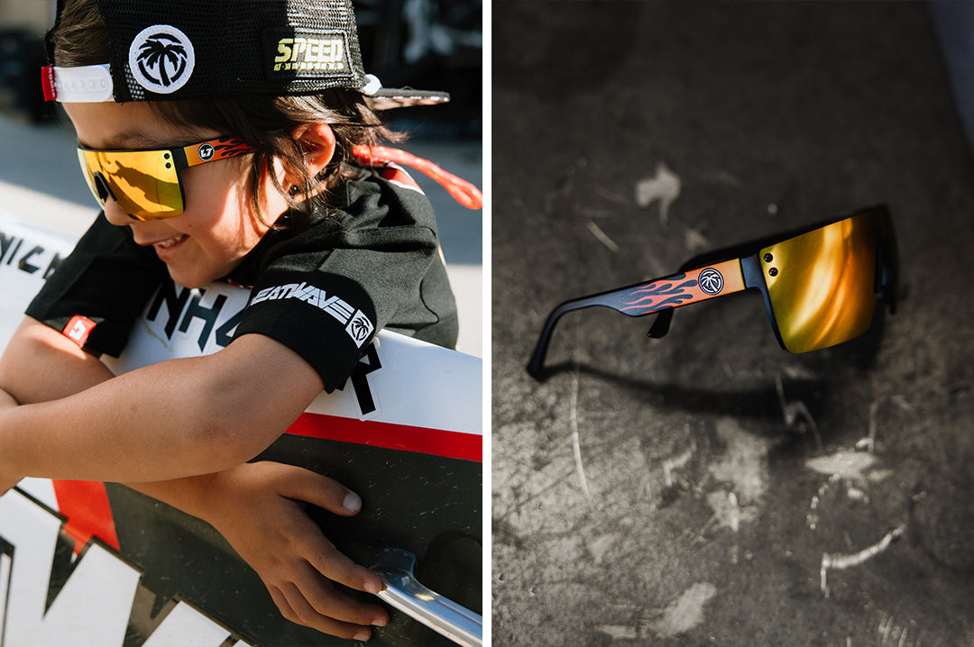Kids Lazer Face Sunglasses: Little Trouble X Heat Wave Flames