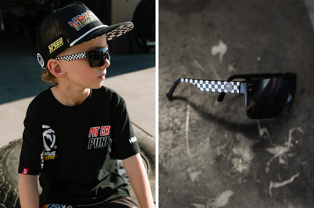 Kids Lazer Face Sunglasses: Little Trouble X Heat Wave Checkered Flag