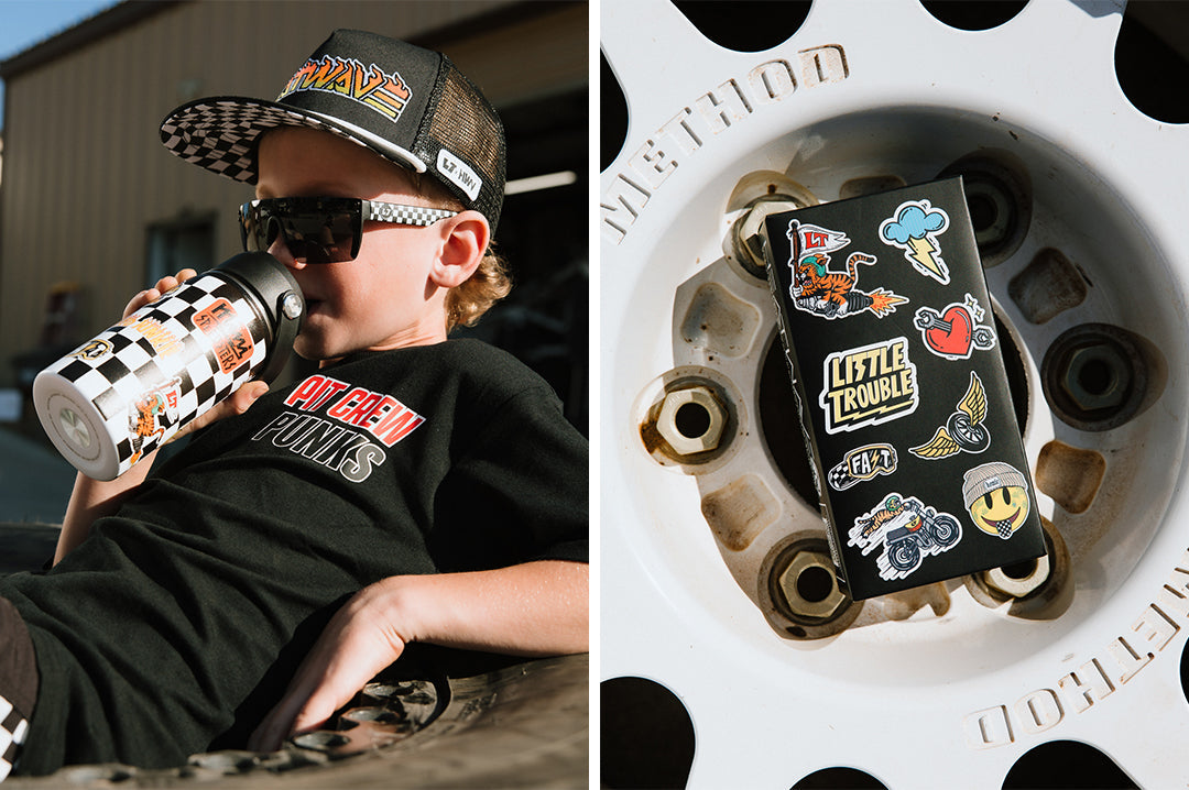 Kids Lazer Face Sunglasses: Little Trouble X Heat Wave Checkered Flag