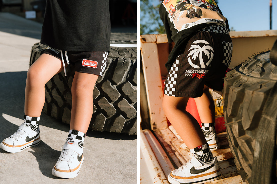 Little Trouble X Heat Wave Kids Boardies