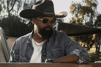 Nimitz Sunglasses: Gold Frame Black Lens